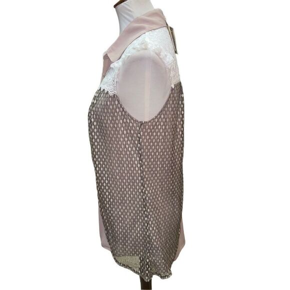 A’Reve Brown & Cream Colored Vintage Lace Style Sleeveless Button Front Blouse S - Picture 6 of 13
